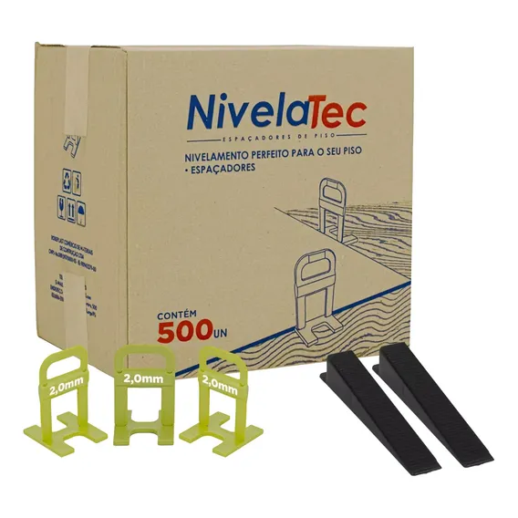 Kit Nivelador Espaçador 500 Unidades 2mm + 100 Cunhas Slim Nivelatec Foto 1