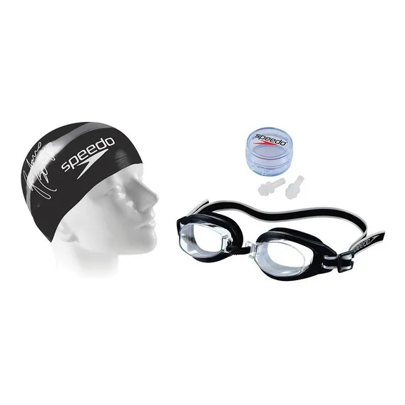Kit Oculos E Touca De Natação Speedo Adulto Cor Preto Foto 1