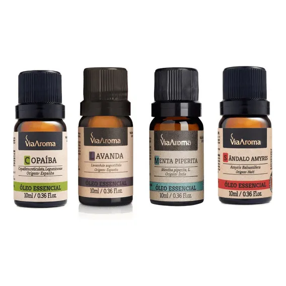 Kit Oleos Essenciais Copaiba Lavanda Menta Piperita Sandalo Foto 1