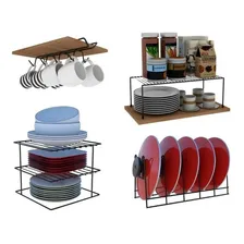 Kit Organizador Armário Cozinha Xícara Panela Prato Aço 4 Un Cor Preto Foto mini 2