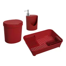 Kit Organizador Pia Bancada Cozinha 3pcs Escorredor Lixeira Cor Vermelho Foto mini 1