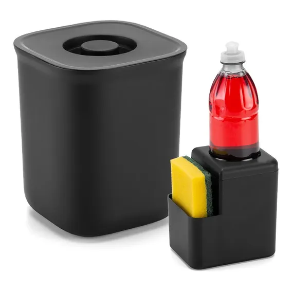 Kit Organizador Pia Cozinha Porta Detergente Com Lixeira 4 L Cor Preto Foto 1