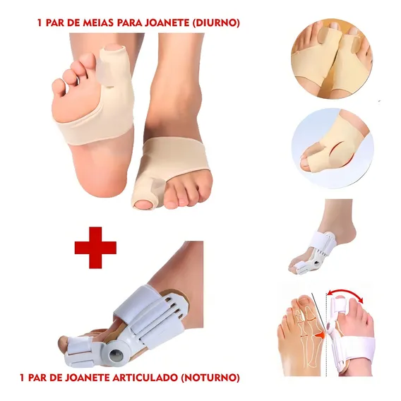 Kit Ortese Hálux Valgo + Par De Meias Corretor De Joanetes Cor Branco/nude Foto 1