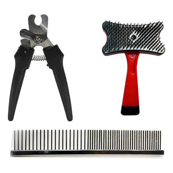 Kit P/cães E Gatos Rasqueadeira Autolimpante Alicate E Pente Foto 1