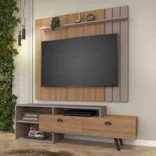 Kit Painel Com Rack Com Nicho Para Sala Cor Mel/ Fendi Foto  mini 1