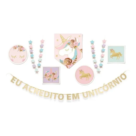 Kit Painel Desconstruido Festa Unic贸rnio - Cromus - Rizzo Foto 1
