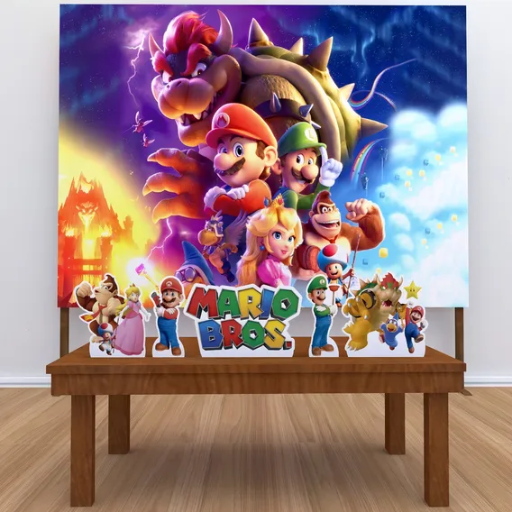 Kit Painel + Displays Decoração Festa Super Mario Bros Filme Foto 1