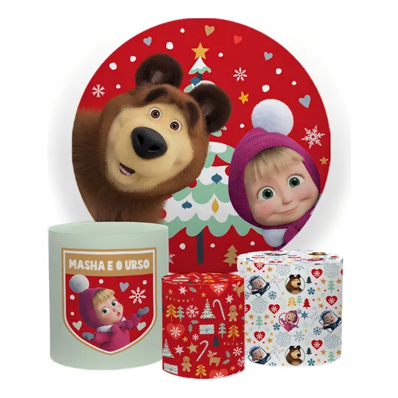 Kit Painel Redondo 1,5 + Cilindros Masha E O Urso Cor Masha E O Urso Ref0461lic Foto 1