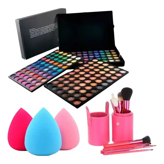Kit Paleta Sombra Profissional Mini Esponjinhas E Kit Pincel Foto 1