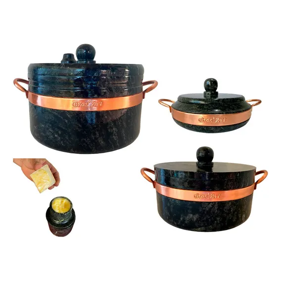 Kit Panela De Pedra Pressão+panela 3l+ Frigideirat+manteguei Cor Cinza Foto 1