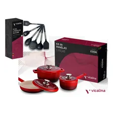Kit Panelas Vicalina Alemã Ceramica Completo Com Utensilios Cor Vermelho Foto mini 3