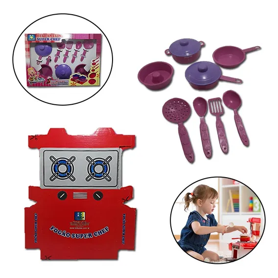 Kit Panelinha Super Chef Cozinha Fogão Brinquedo Infantil Cor Estoque Foto 1