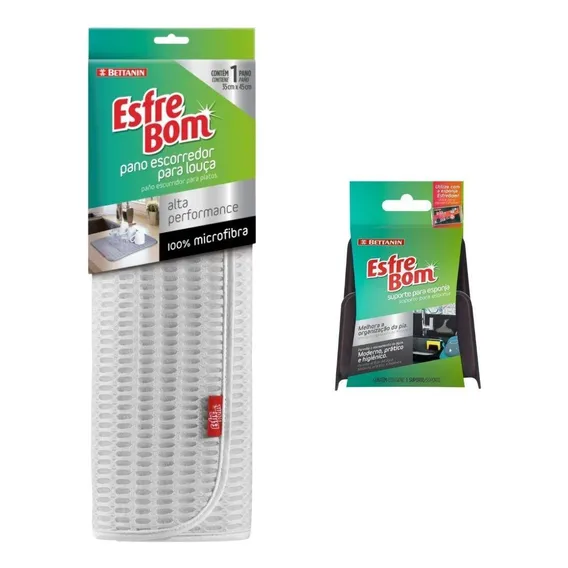 Kit Pano Escorredor Louça + Suporte Porta Esponja Esfrebom Foto 1