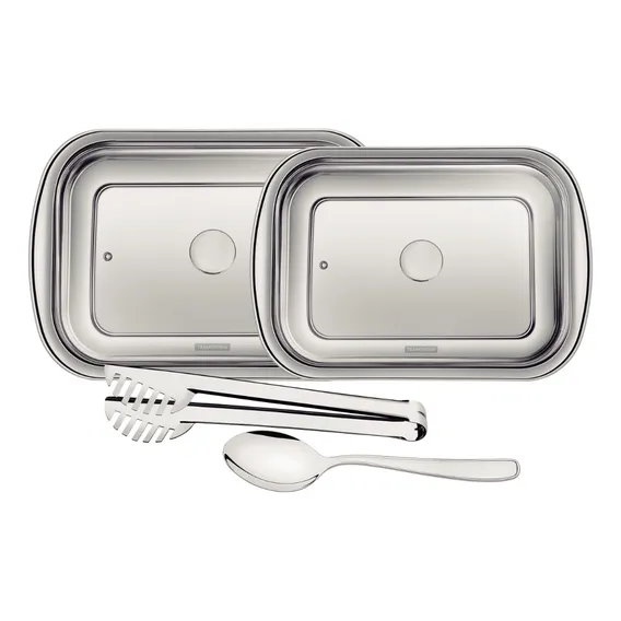 Kit Para Assar E Servir Cosmos 4 Peças Aço Inox com Tampa de Vidro Cinza Tramontina Foto 1