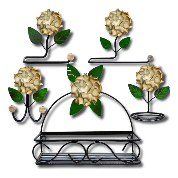 Kit Para Banheiro Com Flores Em Ferro Decoração Cor Betume Foto 1