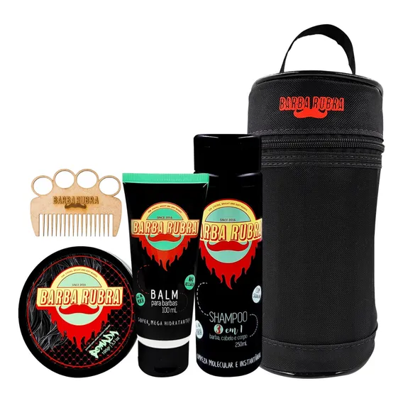 Kit Para Barba Rubra Necessaire Shampoo 3 Em 1 Balm Pomada Foto 1