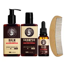 Kit Para Barba Shampoo Balm Oleo Pente Curvo Barba De Macho Foto mini 1