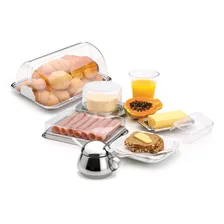Kit Para Café Em Aço Inox Queijeira Porta Pão Manteigueira E Foto mini  2