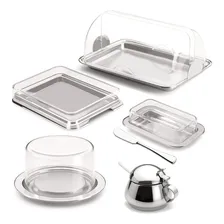 Kit Para Café Em Aço Inox Queijeira Porta Pão Manteigueira E Foto  mini 1