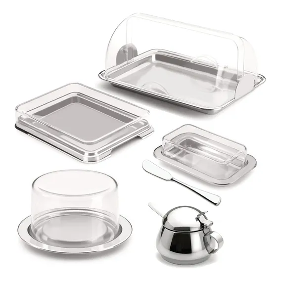 Kit Para Café Em Aço Inox Queijeira Porta Pão Manteigueira E Foto 1