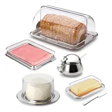 Kit Para Café Em Aço Inox Queijeira Porta Pão Manteigueira E Foto mini  3