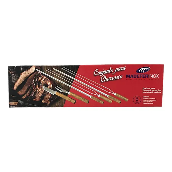 Kit Para Churrasco 6 Peças No Conjunto Madefer Inox Foto 1