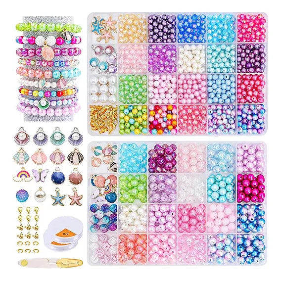 Kit Para Fazer Pulseiras Joias Kit Miçangas Vidro Coloridas Infantil 2 Caixas Com 48 Compartimentos Foto 1
