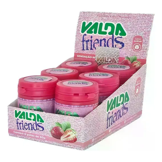Kit Pastilha Valda Friends Morango Mentolado 6 Potes De 50g Foto 1