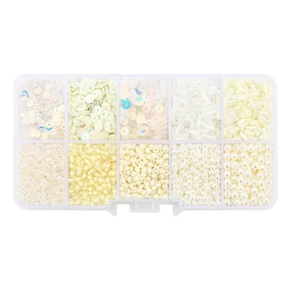 Kit Pedrarias Caixa Miçangas Creme 13 - 100% Plástico Foto 1