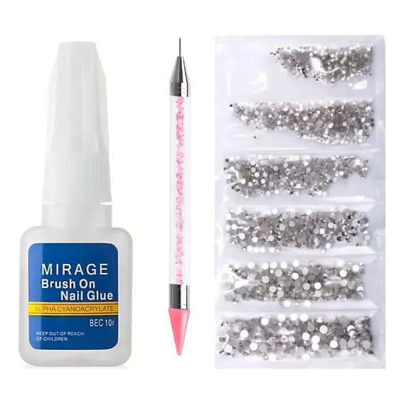 Kit Pedras Decoração Unhas + Cola Unhas + Caneta Pega Strass Foto 1