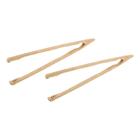 Kit Pegador Pinça Multiuso Culinária Salada Cozinha Servir Cor Kit Pegador Bambu Natural Foto 1