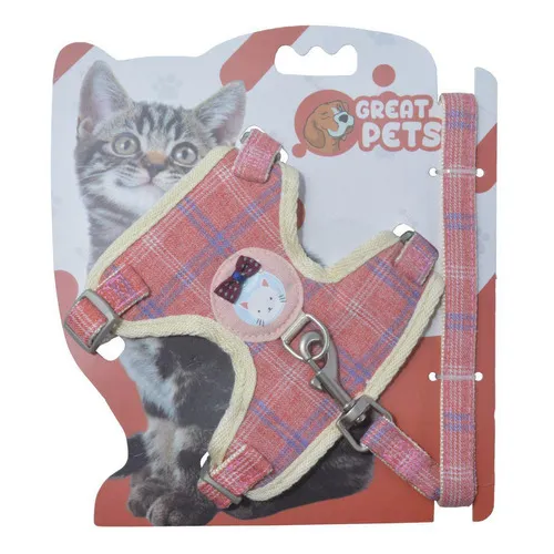 Kit Peitoral Com Guia Tamanho G - Jeans Rosa Para Gatos - 1 Foto 1