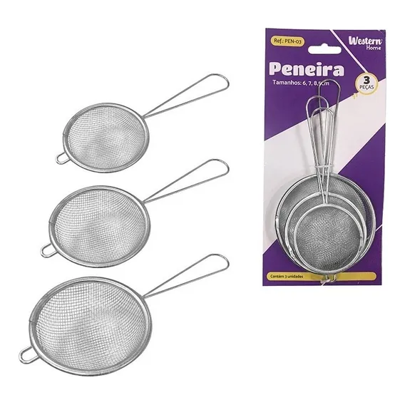 Kit Peneira Em Inox Com 3 Peças Foto 1
