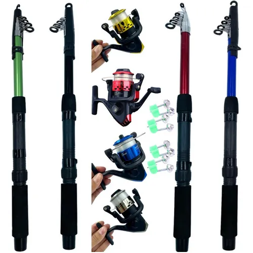 Kit Pesca 4 Molinete Vogue C  Linha 4 Vara Telescópica 2.10m Foto 1