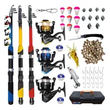 Kit Pesca Completo 3 Varas Telescópica + 3 Molinetes + Iscas Foto  mini 1