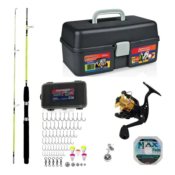 Kit Pesca Maleta Vara Molinete Linha Completo - 81 Itens Foto 1