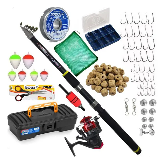 Kit Pesca Pescaria Completa Vara 1,70m Molinete Maleta Itens Foto 1