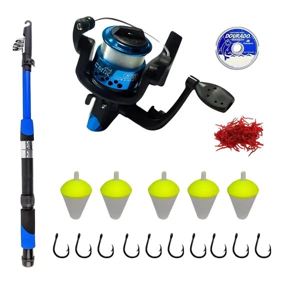 Kit Pescaria Vara Telesc贸pica 1.70m + Molinete + Brindes Foto 1