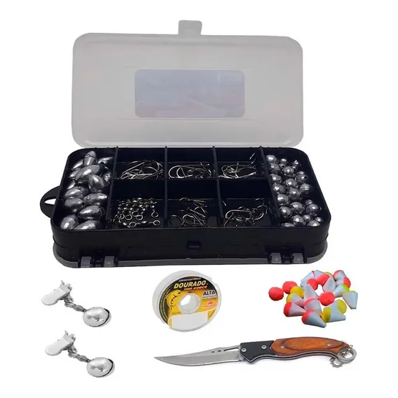 Kit Pesqueiro Chumbada Anzol Estojo Linha Boias E Canive Foto 1