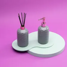 Kit Pia Lavabo Porta Sabonete Líquido E Difusor De Vidro Uz Cor Cinza Foto mini  2