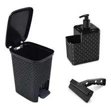 Kit Pia Lixeira Rattan Porta Detergente Esponja Rodo Pia Foto mini 1