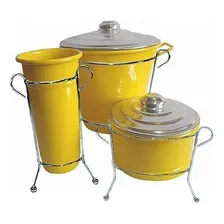 Kit Pia Lixeira SabĂŁo Detergente AlumĂnio Amarelo C/suporte Foto mini 1