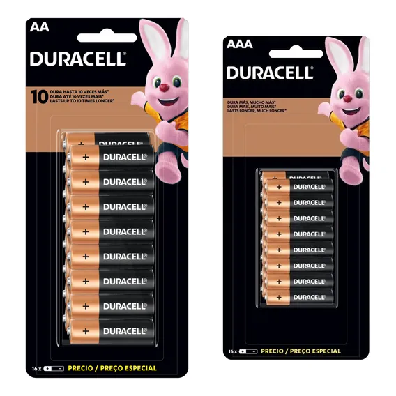 Kit Pilha Duracell Alcalina Cartela Aa 16 + Aaa 16 Alcalina Foto 1