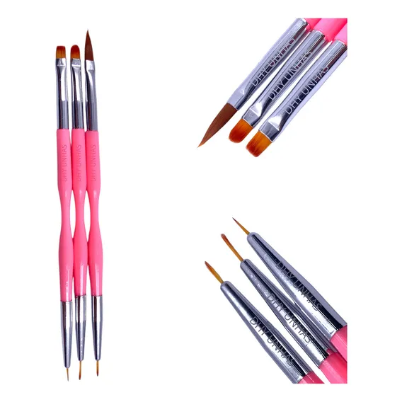 Kit Pincel Filete+pincel Oval+pincel Lingua De Gato Nail Art Foto 1