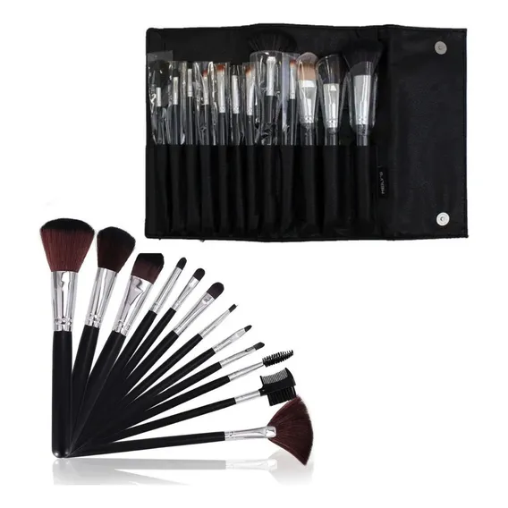 Kit Pincel Maquiagem 12 Pinceis Profissional + Nécessaire Cor Preto Foto 1