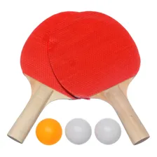 Kit Ping Pong 2 Raquetes Madeira Tenis De Mesa 3 Bolinhas Cor Vermelho E Preto Foto mini 1