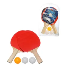 Kit Ping Pong 2 Raquetes Madeira Tenis De Mesa 3 Bolinhas Cor Vermelho E Preto Foto mini 2