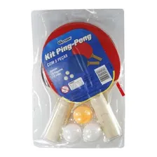 Kit Ping Pong Tenis De Mesa 2 Raquetes Em Madeira 3 Bolinhas Cor Vermelho Foto  mini 1