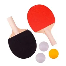 Kit Ping Pong Tenis De Mesa 2 Raquetes Em Madeira 3 Bolinhas Cor Vermelho Foto mini  2