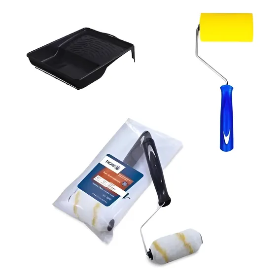 Kit Pintura Bandeja + Rolo Lã 15cm + Rolo Espuma 5cm Tigre Foto 1